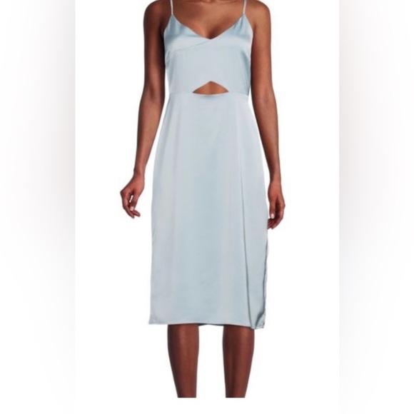 Sam Edelman Women's Blue Sleeveless Satin Cutout Midi Dress Size 4 - Picture 3 of 9